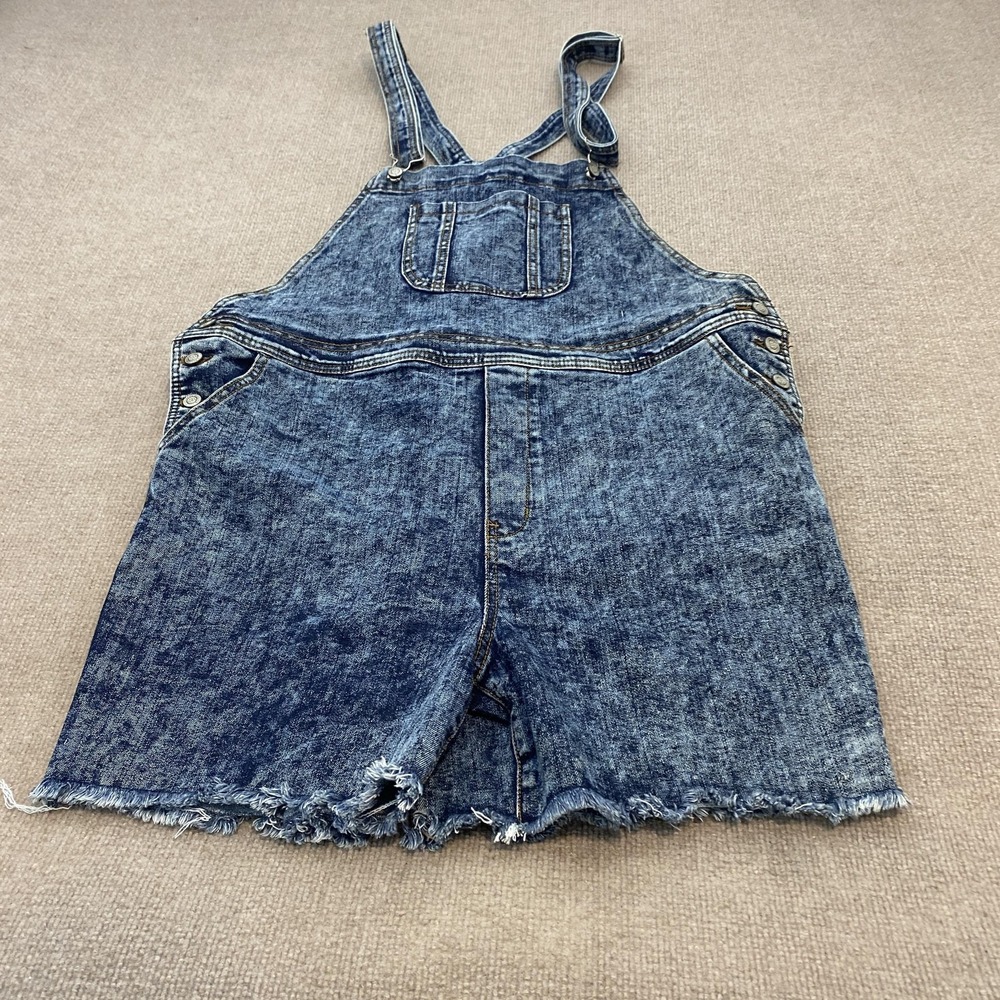 Judy Blue Overalls Womens 2XL Blue Denim Shortalls Frayed Hem Stretch Casual